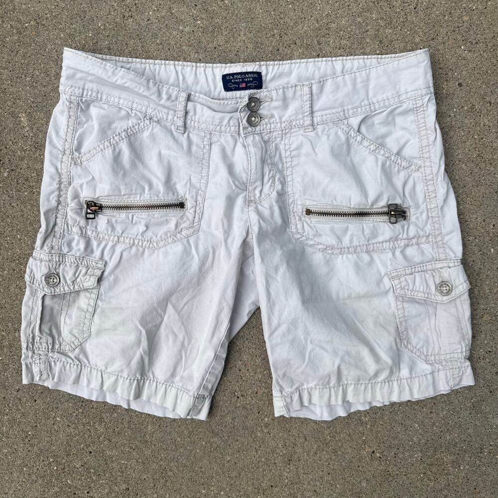 US Polo Assn White Cargo Paratrooper Bermuda Shorts Zip Pocket Size 1/2